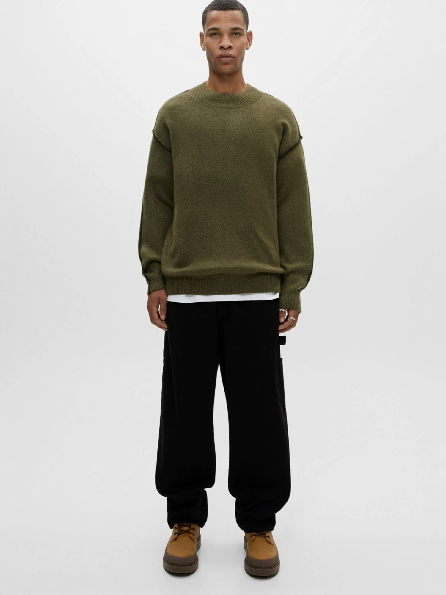 PULL & BEAR Crewneck Truien Trui Heren Kaki 6 PULL & BEAR Crewneck Truien Trui Heren Kaki - Afbeelding 4