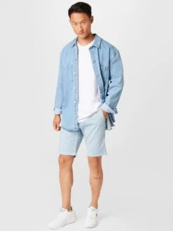 Chino Shorts Slimfit Chino Heren Lichtblauw / Donkerblauw -Herenkleding Winkel f8f90b21e9433025cbc9c3607d8b8afb